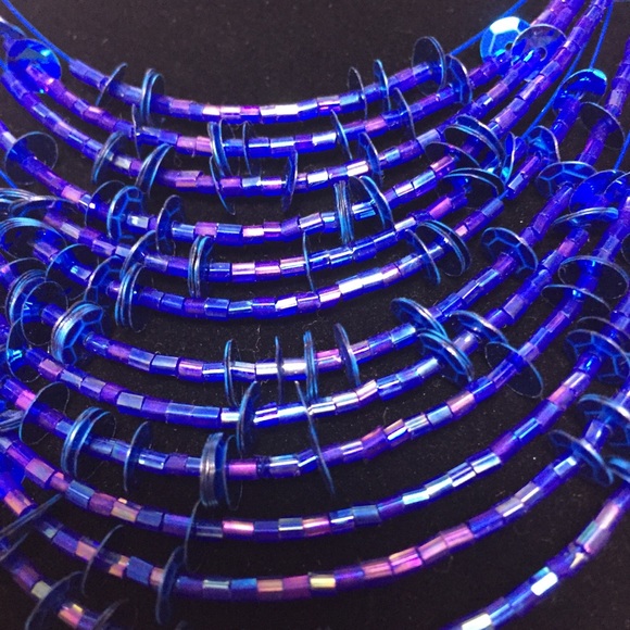 Multi Strand Sequins and Beads Necklace Blue - Picture 2 of 5